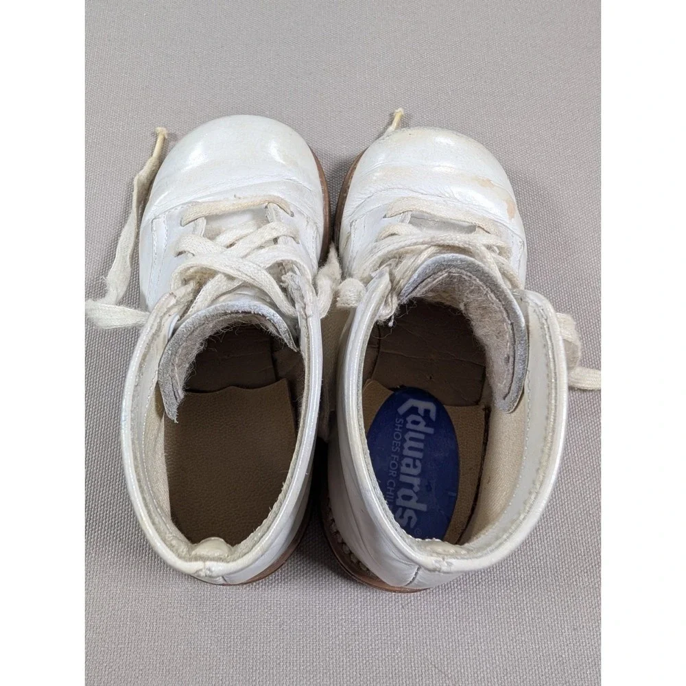 Vintage Edwards Shoes for Children White Leather Baby Shoes High Top Lace Up